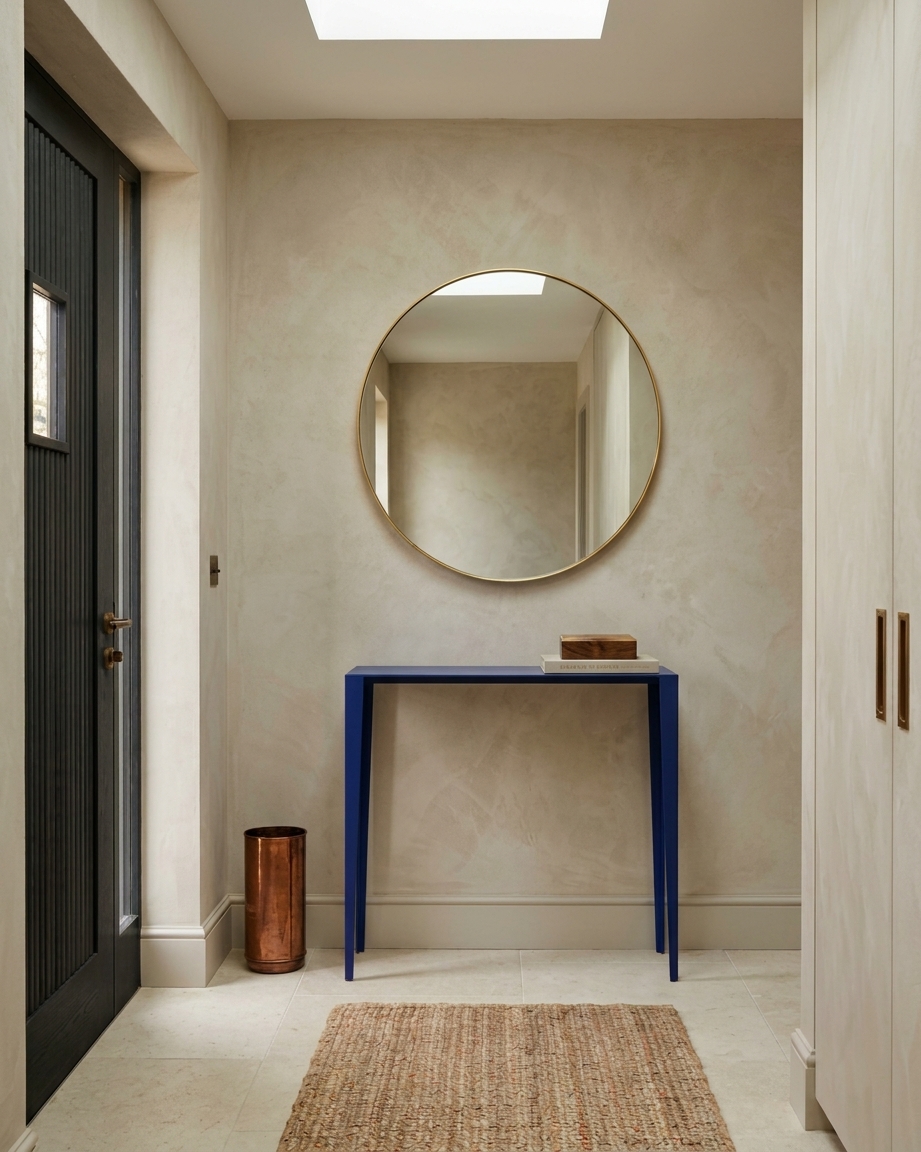 Console Nathalie bleue en acier thermolaqué dans un intérieur
