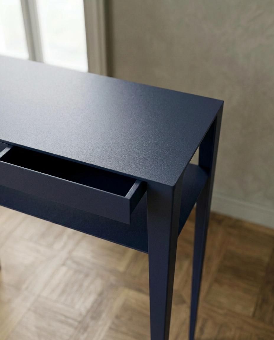 Détail des tiroirs et des deux plateaux de la console Florentine